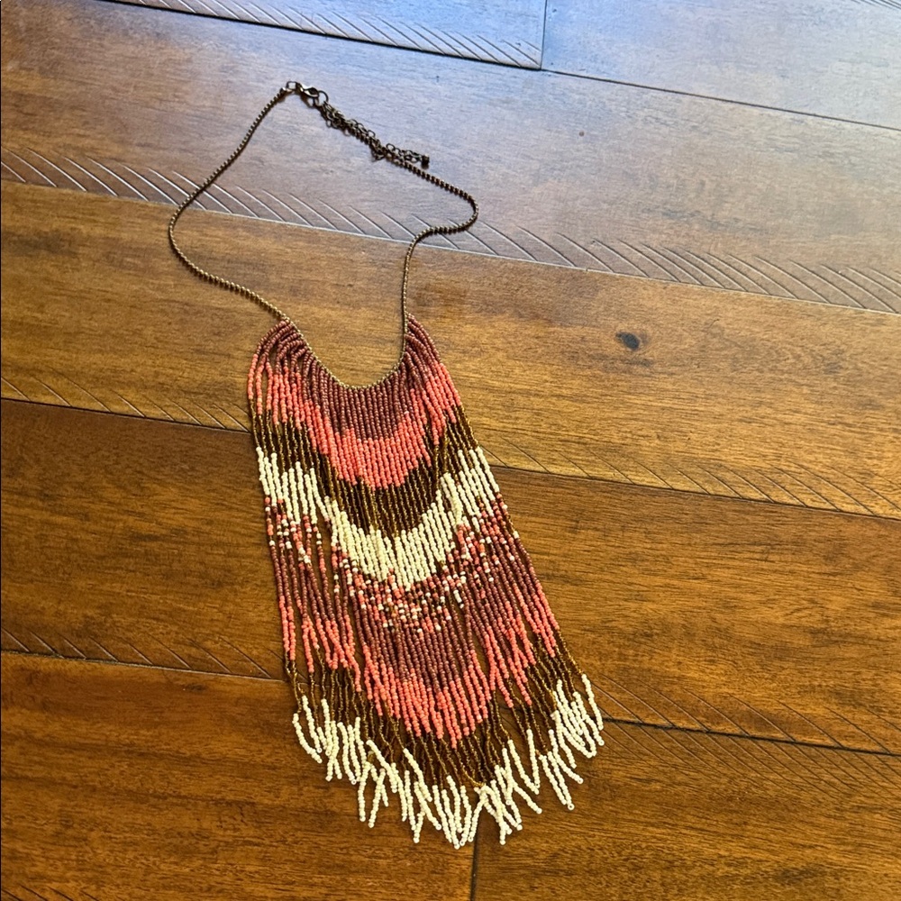 Bohemian Beaded Necklace - Brown, Coral, Cream